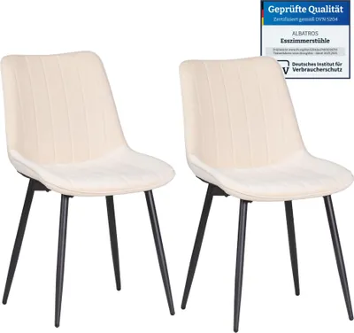 Produktbild von Albatros BOSA Samtstuhl Beige – 2er-Set Esszimmerstühle im modernen Retro-Design, gepolstert & ergonomisch, DEKRA-, pflegeleichter Bezug