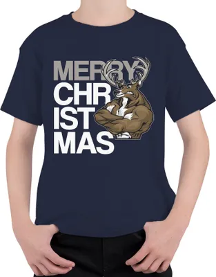 Produktbild von Merry Christmass Fitness Rentier - Weihnachten Weihnachtsgeschenk Christmas Uni Kinder T-Shirt, Navy, 104