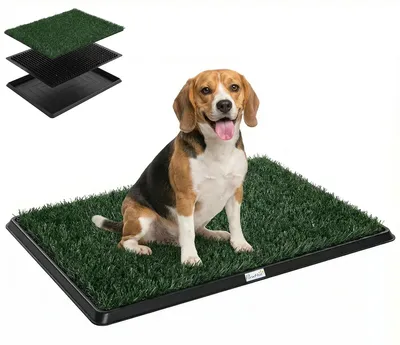 Produktbild von Hundetoilette - Kunstrasen Hundeklo - Welpentrainingsmatte mit Drainage-Auffangschale - 76 x 50,5 x 3,5 cm - Grün