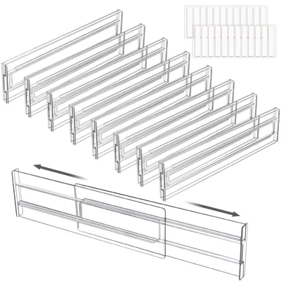 Produktbild von Verstellbare Schubladenteiler, Set mit 8 Stück, transparente, erweiterbare Schubladenteiler zur Organisation von Schreibtischen und Küchen