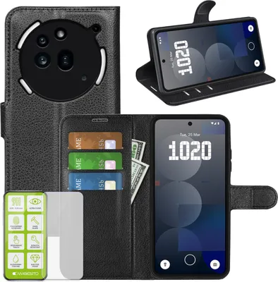 Obrázek produktu pro Pro Nothing Phone 3a Pro Umělá kůže Book Wallet Pouzdro na mobilní telefon Černá + 9H tvrzené sklo