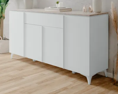 Produktbild von Sideboard "Visby" in weiß und Sandstein, Kommode 177 x 92 cm mit Steinoptik