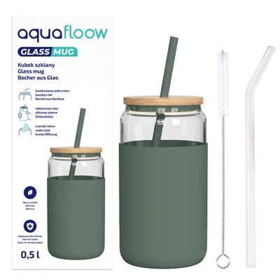Produktbild von AquaFloow Glasbecher mit Silikonhülle 500 ml – Grün