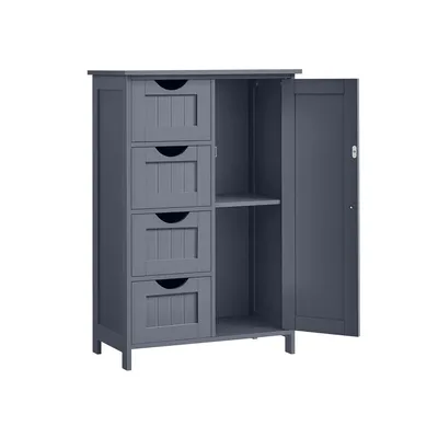 Obrázek produktu pro Úzká koupelnová skříňka Rootz – štíhlá úložná skříňka – organizér se 4 zásuvkami – prostorově úsporný design – MDF – 30 x 55 x 82 cm