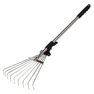 Produktbild von Verstellbarer Garten-Laubbesen, Teleskophacke aus Legierung, Graswerkzeug, mehrzahniger Metallrechen für Laubheugras auf Rasen und Hof