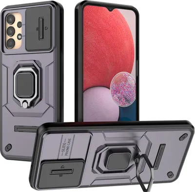 Produktbild von Hülle für Samsung Galaxy A13 5G/4G Dual Layer Handyhülle Schiebe Kamera Schutz und Ringhalter Ständer Lila