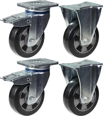 Zdjęcie produktu dla kółka 152 mm 6" z czarnym gumowym hamulcem i stałym udźwigiem 1320 kg, zestaw 4 szt