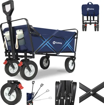 Produktbild von Sekey 200KG Bollerwagen Klappbar Handwagen mit Ultraleise Vollgummireifen, Dunkelblau