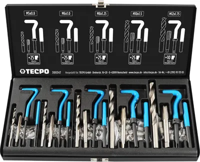 Produktbild von TECPO Gewinde Reparatur Set 131 Teile Gewindereparatur Werkzeug M5 M6 M8 M10 M12