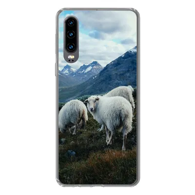 Produktbild von MuchoWow® Handyhülle Schutzhülle Hülle für Huawei P30 Schafe - Natur - Berge Silikon Softcase Handy Hülle - Kartenbesitzer