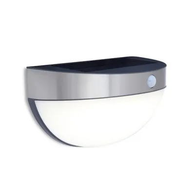 A solar-powered outdoor wall light with a motion sensor.