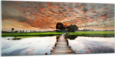 Produktbild von Bilder auf glas - Asien brücke see natur - 120x50cm - Glasbilder - Wandbilder - Kunstdruck - zum Aufhängen bereit - Wanddekoration aus Glas - Glas Bilder - Wandbild auf Glas - GAB120x50-2132