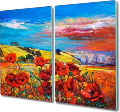 Produktbild von Coloray Hackbrett Herdabdeckplatte 2x30x52 cm Küchenbrett Kochplattenabdeckung Schneidebrett - Blumen Himmel