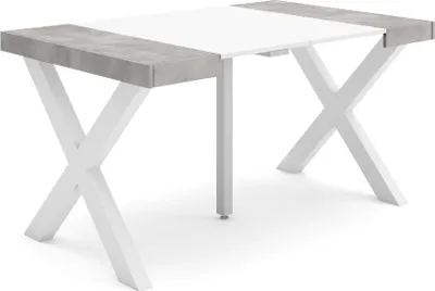 Produktbild von Ausziehbarertisch, 140x90x73cm, Für 6 Gäste, Massivholz Beine, Mattweiß und Zementgrau