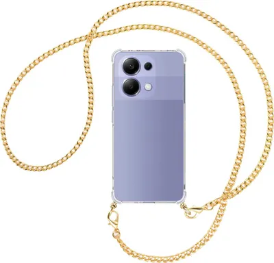 Produktbild von Handykette Backcover-Schutzhülle mit Band (Metall goldfarben) für Xiaomi Redmi Note 13 4G - goldfarbene Kette