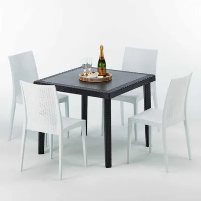Produktbild von Schwarz Quadratisch Tisch und 4 Stühle Farbiges Polypropylen-Außenmastenset Grand Soleil Bistrot Passion - Weiß