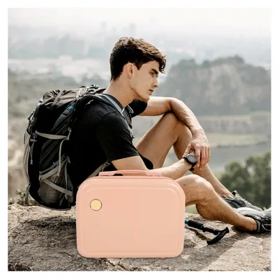 Produktbild von Handgepäck Koffer Trolley Kofferset, 2 Teilig Kabinengepäck mit Kosmetiktasche 14''+24'', Hartschalen Reisekoffer mit Trolley-Stange und Universal-Rädern (Rosa)