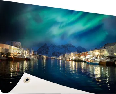 Produktbild von Gartenposter - 120x80 cm - Nordlicht über dem Hafen in Norwegen  - Modernes Wandbilder - Natur