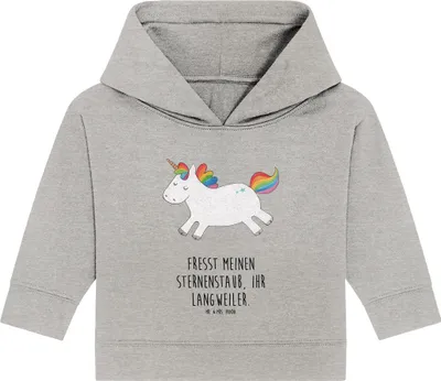 Produktbild von Mr. & Mrs. Panda Organic Baby Hoodie Einhorn Happy 12. - 18. Monat - Heather Grey - Geschenk, Lebensfreude, Kapuzensweatshirt, Spaß, Spannend, Lachen, Unicorn, Einhörner