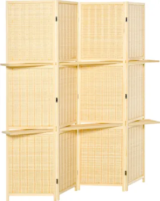 Produktbild von Raumteiler, Raumtrenner, Bambus, 2 Regale, Faltbar, Fu?pads, Natur
