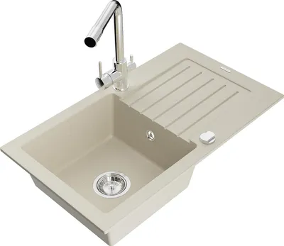 Image de Mexen Pablo Évier en granit 1 bac avec égouttoir et mélangeur Duero, Beige - 6510-69-671600-00