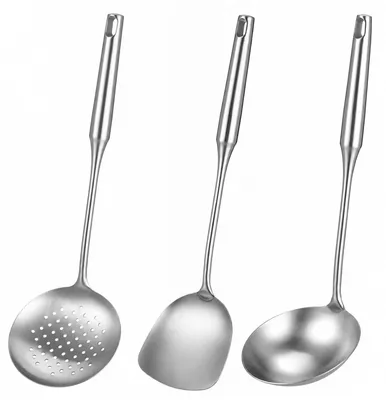 Produktbild von 3-teiliges Kochgeschirr-Set aus Edelstahl mit Wokspatel und Löffel