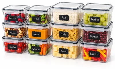 Produktbild von Relaxdays Frischhaltedosen 12er Set, 520 & 1000 ml, Kunststoff, luftdichte Klickdeckel, mikrowellengeeignet, transparent, KI-generiertes Bild