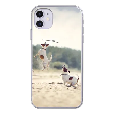 Produktbild von MuchoWow® Handyhülle Schutzhülle Hülle für iPhone 11 Hund - Zweig - Sand Silikon Softcase Handy Hülle - Handytasche