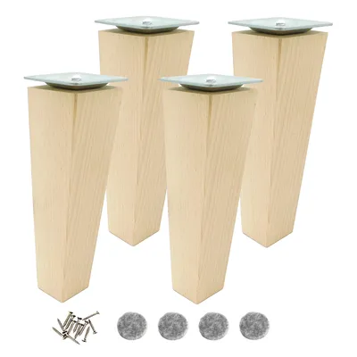 Produktbild von Möbelfuß Buche 18 cm – Set 4x Holzbein trapezförmig roh mit Montageset