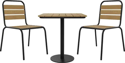 Produktbild von Gartenmöbel aus Polywood und Metall: Tisch 70 cm breit und 2 Klappstühle – Schwarz – LYLIOS von MYLIA