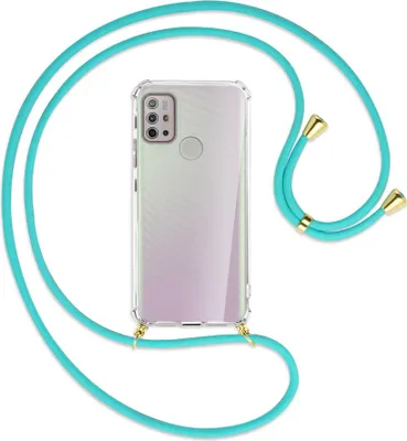 Produktbild von Handykette Backcover-Schutzhülle mit Band (Metall goldfarben) für Motorola Moto G10 (Power), G20, G30 - türkis