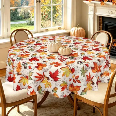 Produktbild von Tischdecke Rund 180 cm Herbst Design Blätter Ahorn Vintage Polyester