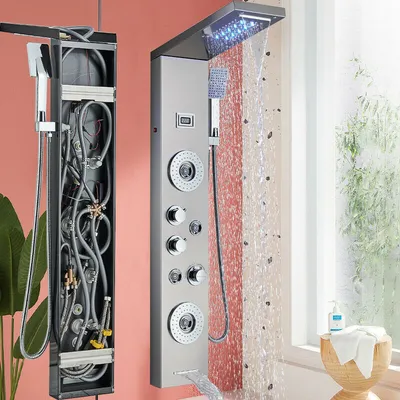 Produktbild von Edelstahl LED Duschpaneel Duschset Regendusche Massage Duscharmatur Duschsäule
