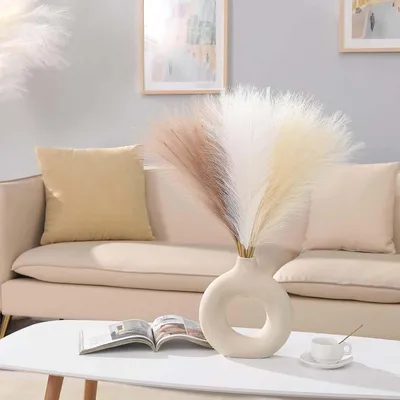 Produktbild von 30 Stück Pampasgras, 55 cm künstliche Trockenblumen, Dekoration, flauschiges künstliches Pampasgras, Boho-Stil für Zuhause, Hochzeit (dreifarbig)