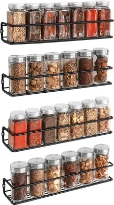Immagine prodotto di Scaffale per erbe in metallo da appendere alla parete - autoadesivo - scaffale da cucina - scaffale da bagno - 35 x 8 x 53 cm scaffale nero per erbe da appendere