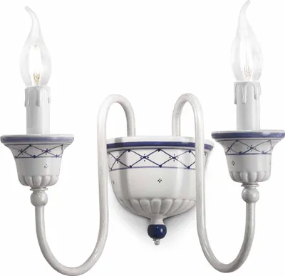 Produktbild von Wandleuchte Keramik E14 B: 32 cm Weiß Blau 2-flammig Landhausstil Keramikleuchte