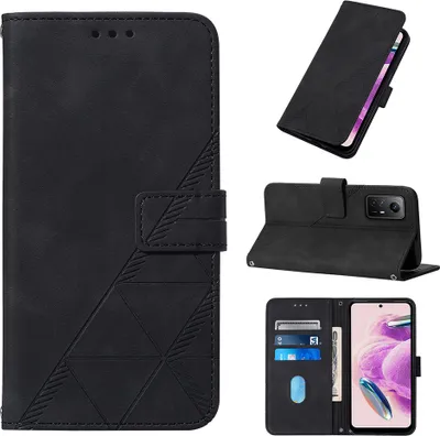 Produktbild von Hülle für Xiaomi Redmi Note 12s 4G Prägung Flip Leder Kartenfächer Schutzhülle mit Ständer Schwarz