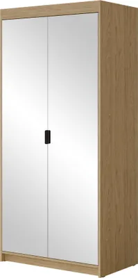Produktbild von MIRJAN24 Kleiderschrank Elena 2D mit Frontspiegel, Drehtürenschrank, Garderobe mit zwei Drehtüren, Kleiderstange (Farbe: Geölte Eiche)