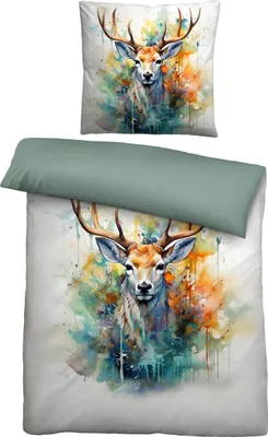 Produktbild von Biberna Feinbiber Bettwäsche Hirsch, Größe 1x 135x200 cm + 1x 80x80 cm, natur