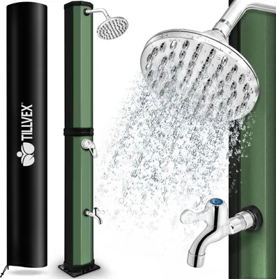 Immagine prodotto di tillvex doccia solare 60 litri nero/verde con copertura protettiva inclusa doccia da giardino doccia da piscina doccia da campeggio doccia solare da esterno doccia a pioggia