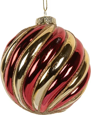 Produktbild von Clayre & Eef Weihnachtskugel Ø 8x8 cm Goldfarbig Rot Glas
