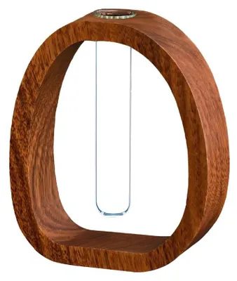 Produktbild von Glas- und Holz-Vase – Transparente Halterung für Blumen – 12 x 15 x 4 cm