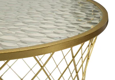 Produktbild von Noah Gold Couchtische, 4er-Set – Couchtische aus goldfarbenem Metall und gehärtetem Glas, Diamantdesign, platzsparendes Set – 940