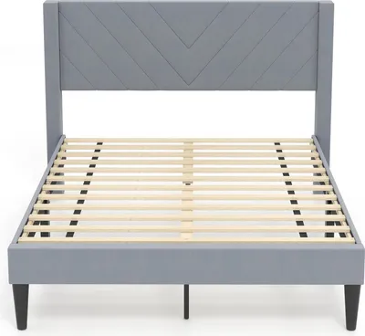 Immagine prodotto di Rete letto 140x200 cm - Letto matrimoniale - Rivestito in velluto, Imbottito, Struttura in legno, Letto a piattaforma, Montaggio necessario, Senza contenitore - Grigio chiaro
