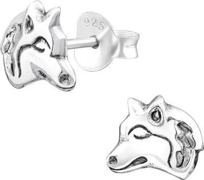 Produktbild von Monkimau Wolf Kinder Ohrringe | 925 Silber | Mädchen Ohrstecker Schmuck | Hypoallergen & | Kinderohrringe Geschenkidee