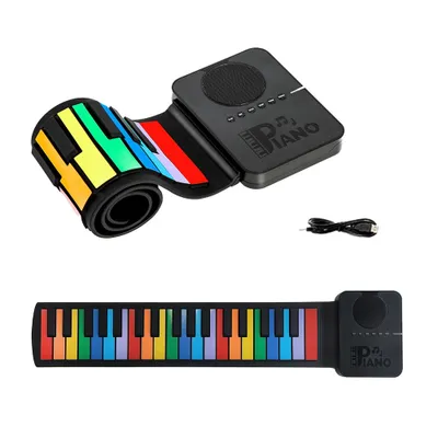 Produktbild von Spielzeug-Musikinstrument 37 Tasten Roll up Faltbares Piano Klavier für Anfänger Tragbare Keyboards mit 10 Töne 8 Demos, Wasserdicht Silikon Klavier