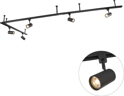Zdjęcie produktu dla QAZQA – nowoczesny system szyn wiszących I Reflektor punktowy I Reflektor sufitowy I Reflektor z 5-punktowym czarnym reflektorem I Reflektor punktowy I Reflektor sufitowy I Reflektor sufitowy I Reflektor I Lampa I Oprawa oświetleniowa