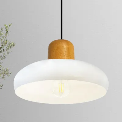 Produktbild von Androa Hängelampe Esstisch Gold Metall 40 cm 1 flamming, Deckenlampe Pendelleuchte Esstisch Holz Vintage Deckenleuchte Küchenlampe Hängend - Weiß