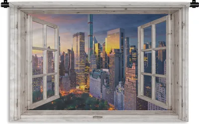 Produktbild von MuchoWow® Wandteppich Wandbehang Ansicht - New York - Skyline 90x60 cm Tapisserie Dekoration Wandtuch - Wandskulpturen - Bildteppich