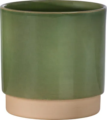 Produktbild von Dehner Übertopf Eno, runder Indoor Blumentopf, Ø außen 16.5 cm / innen 15 cm, Höhe 16 cm, Keramik glasiert, grün